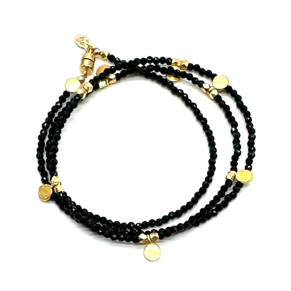 Triple Wrap Bracelet in Midnight + Gold Disks -20”