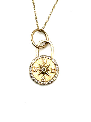 14K Gold + Diamond Compass Necklace - Small