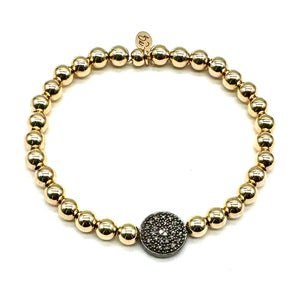 Gold Beaded+ Silver Pave Diamond Stretch Bracelet - Single