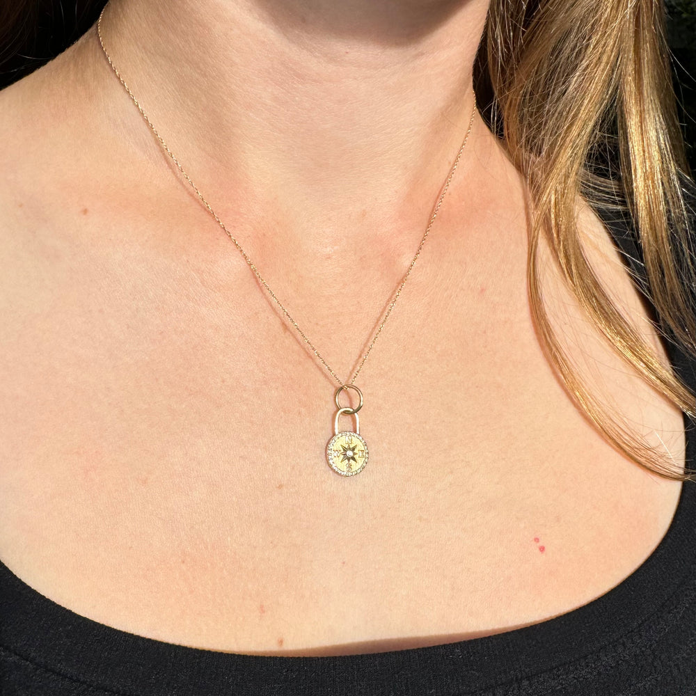 14K Gold + Diamond Compass Necklace - Small