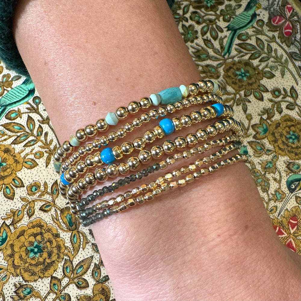 Gold Ball Stretch Bracelet  Single-Sky Blue