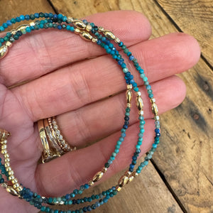 Gold Oval + Chrysocolla Triple Wrap - 20"