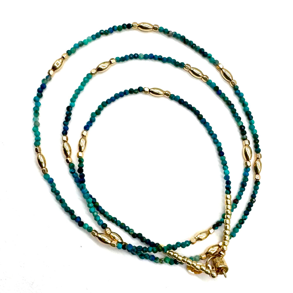 Gold Oval + Chrysocolla Triple Wrap - 20"