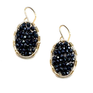 Gold Oval Earrings in Midnight, Small