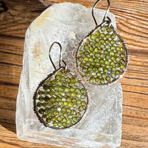 Gold Teardrop Earrings in Olive Zircon, Small