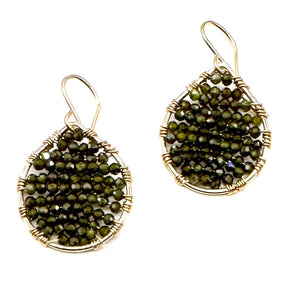 Gold Teardrop Earrings in Olive Zircon, Small