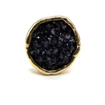 Black Garnet Druzy Ring in Gold