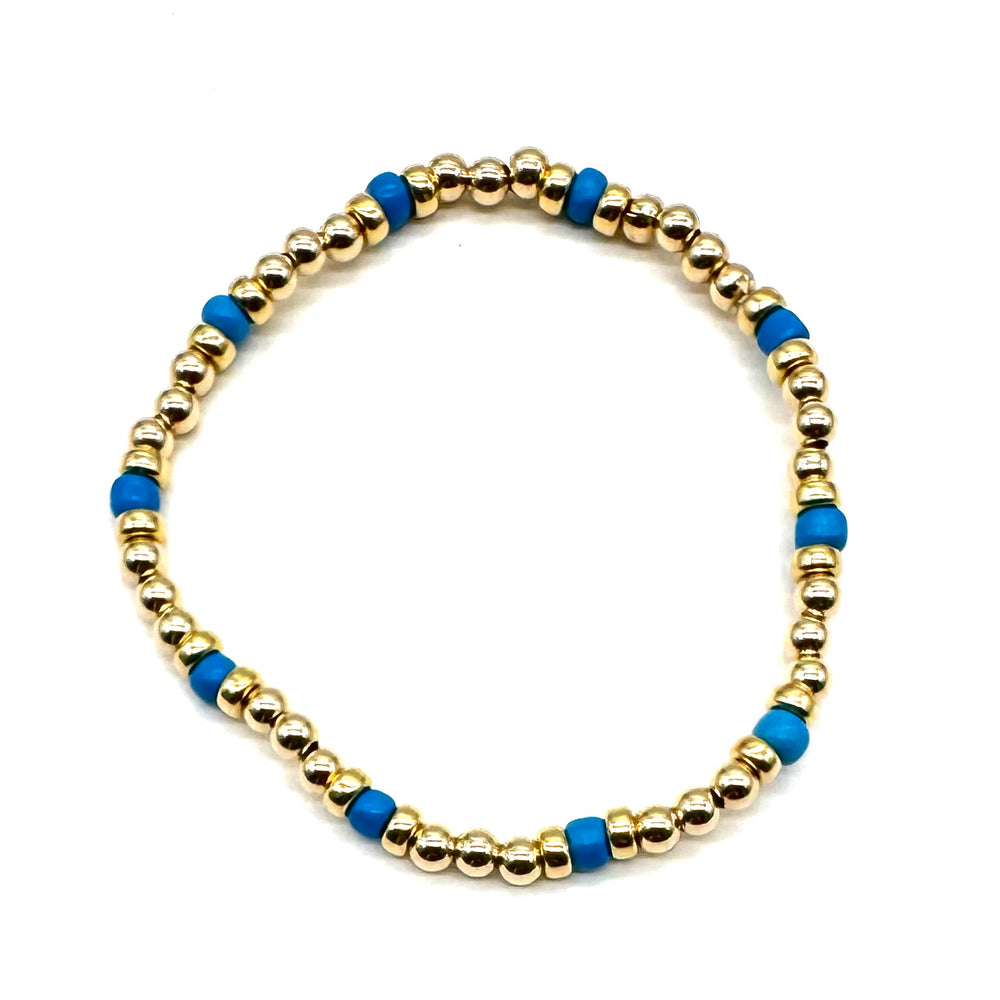 Gold Ball Stretch Bracelet  Single-Sky Blue