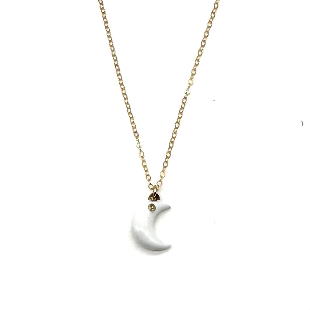 Moon w/Diamond Pendant Necklace - White