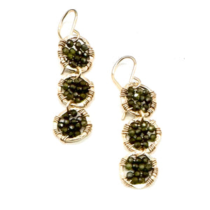 Beaded Trio of Gold Hammered Circles Earrings in Spruce