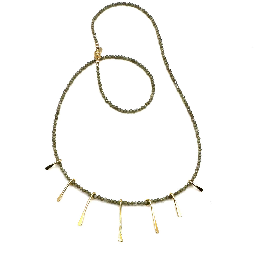 Olive Zircon + Gold Paddle Necklace - 20"