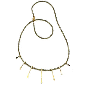 Olive Zircon + Gold Paddle Necklace - 20"