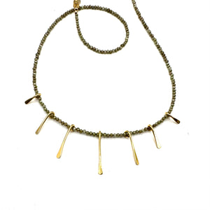 Olive Zircon + Gold Paddle Necklace - 20"