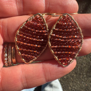 Gold Marquise Earrings in Garnet, Medium