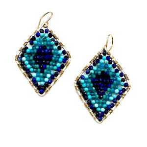 Gold Diamond Shape Earrings in Harbor Island Blue, Medium