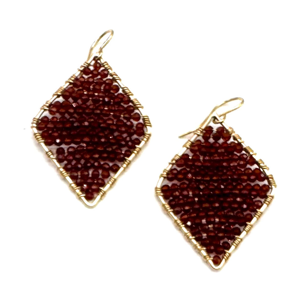 Gold Diamond Shape Earrings in Garnet,  Medium