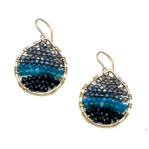 Gold Teardrop Earrings in Winter Blues, Small