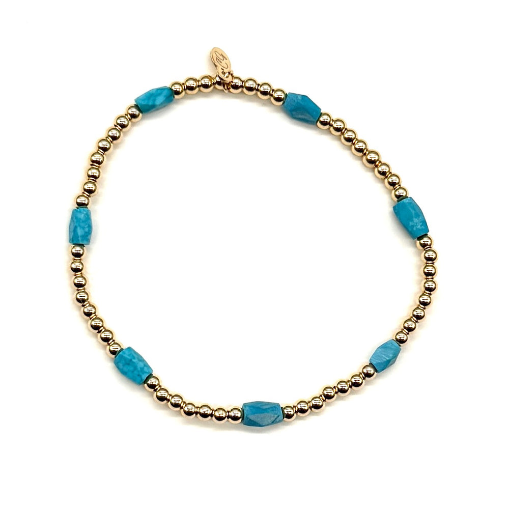 Gold Beaded + Turquoise  + Quartz Stretch Bracelet Set