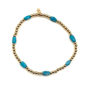 Gold Beaded + Turquoise  + Quartz Stretch Bracelet Set