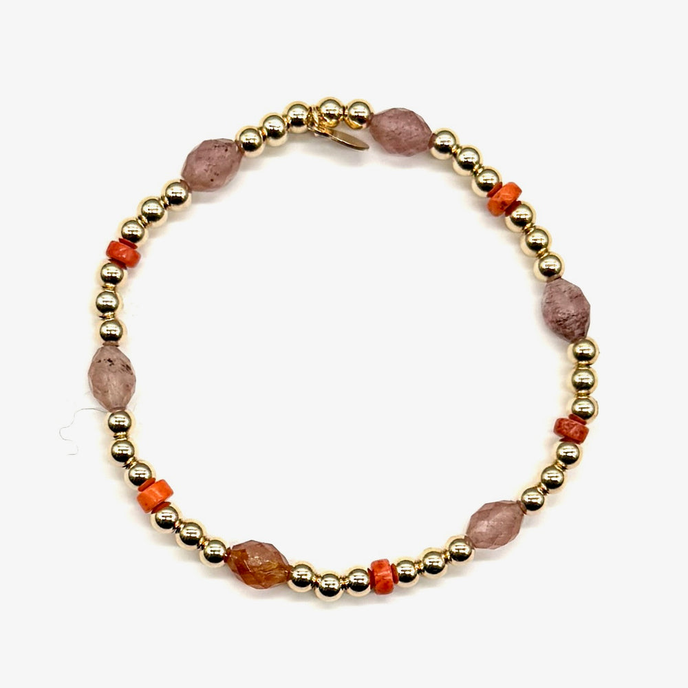 Gold Beaded + Turquoise  + Quartz Stretch Bracelet Set