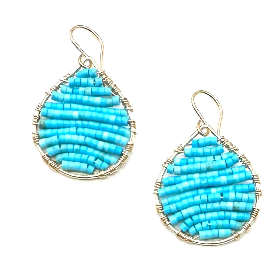 Gold Teardrop Earrings in African Turquoise, Petite-Medium