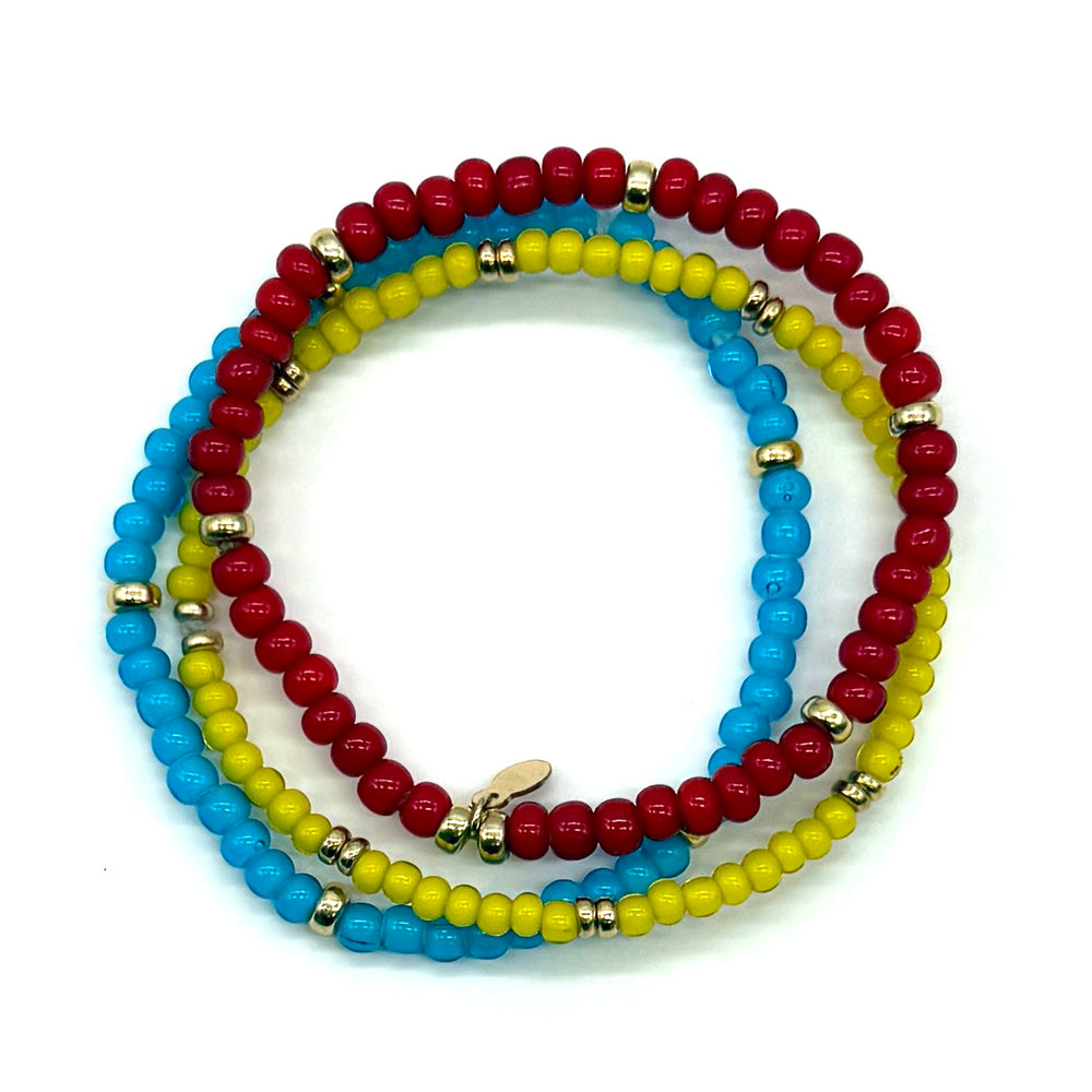 African White Heart Glass Trade Beads Stretch Bracelet