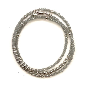 Triple Wrap Bracelet - Light French Grey + Silver Rondelles