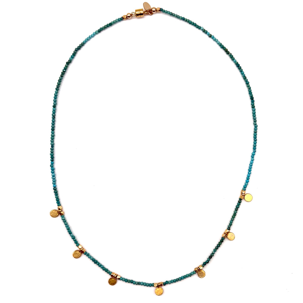 Afghan Turquoise + Gold Disk Necklace