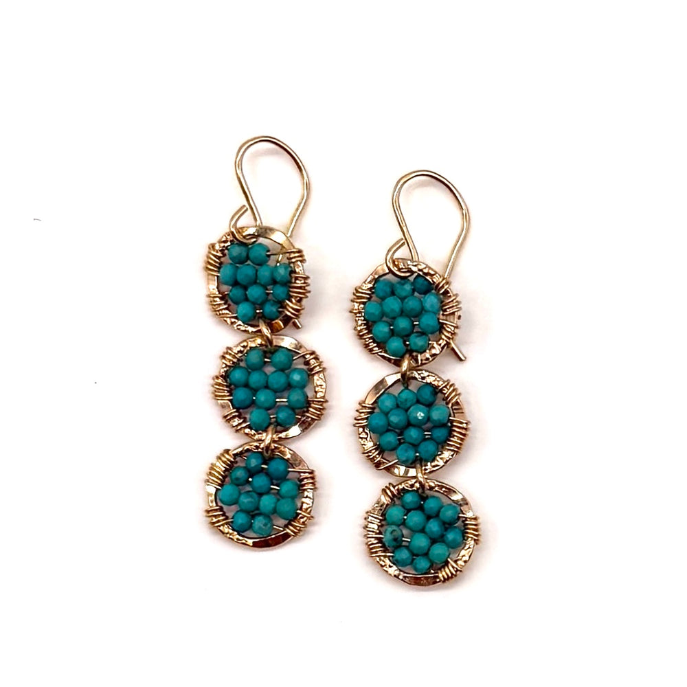 Beaded Trio of Gold Hammered Circles Earrings