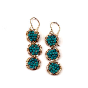 Beaded Trio of Gold Hammered Circles Earrings