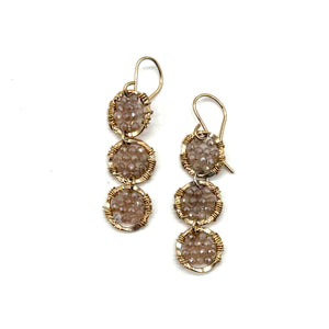 Beaded Trio of Gold Hammered Circles Earrings