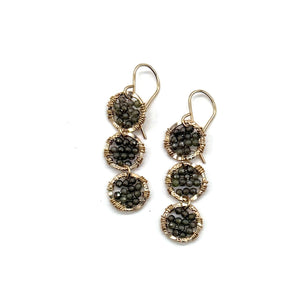 Beaded Trio of Gold Hammered Circles Earrings