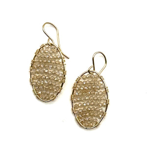 Gold Oval Earrings in Labradorite, Medium