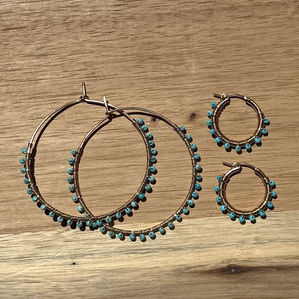 Gold Hoops with Turquoise, Large