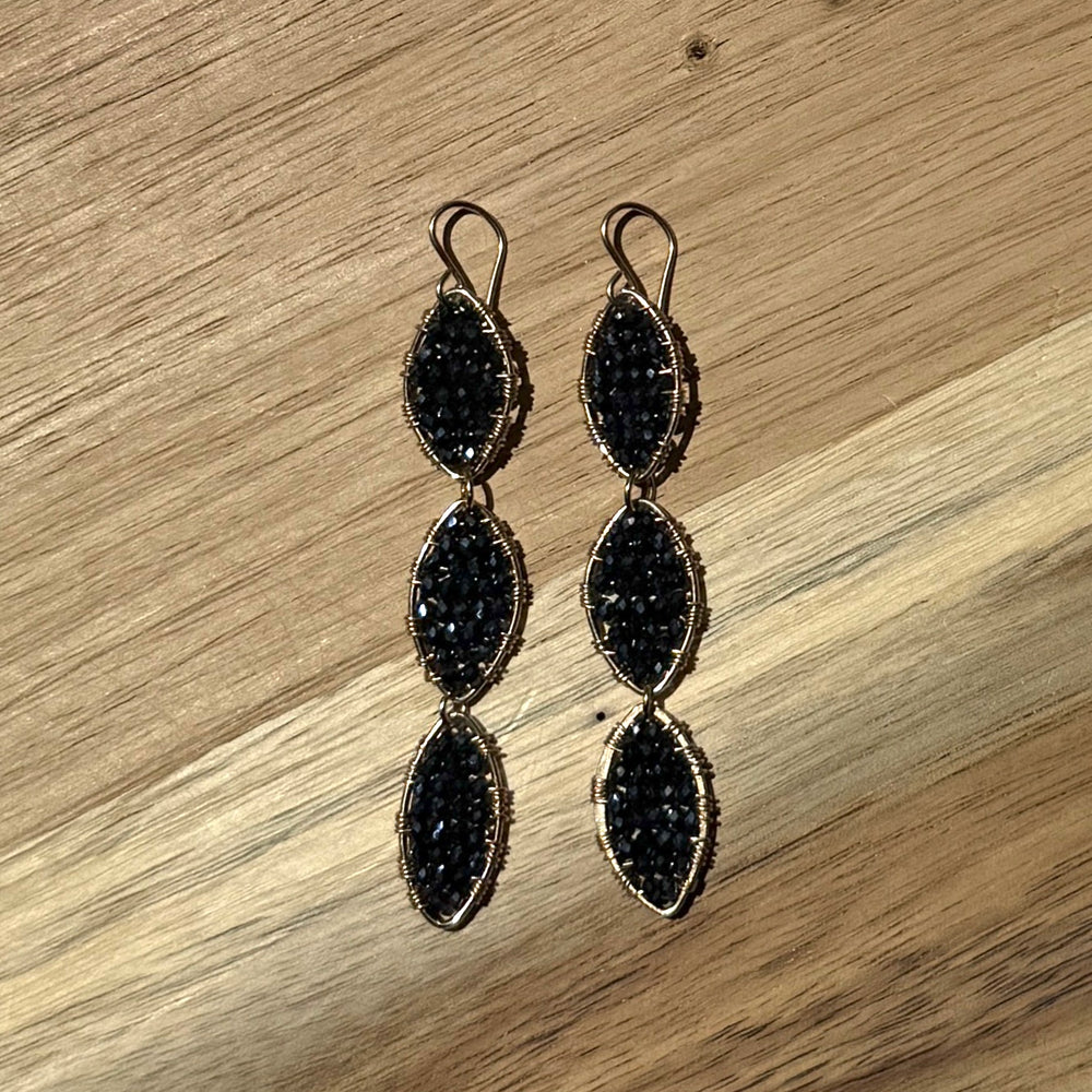Gold Triple Marquise Dangling Earrings in Midnight