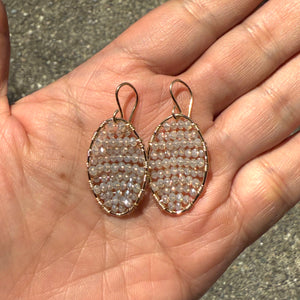 Gold Oval Earrings in Labradorite, Medium