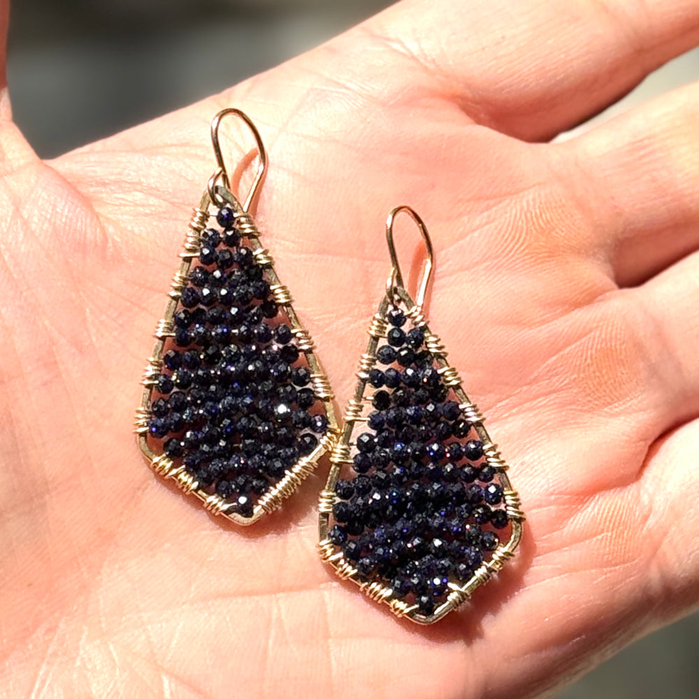 Gold Arrow Earrings in Navy Goldstone