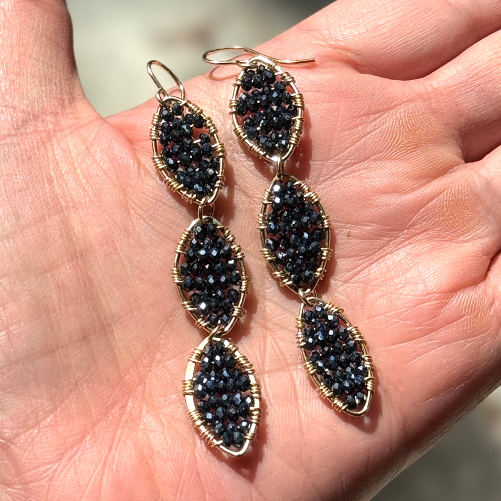 Gold Triple Marquise Dangling Earrings in Midnight