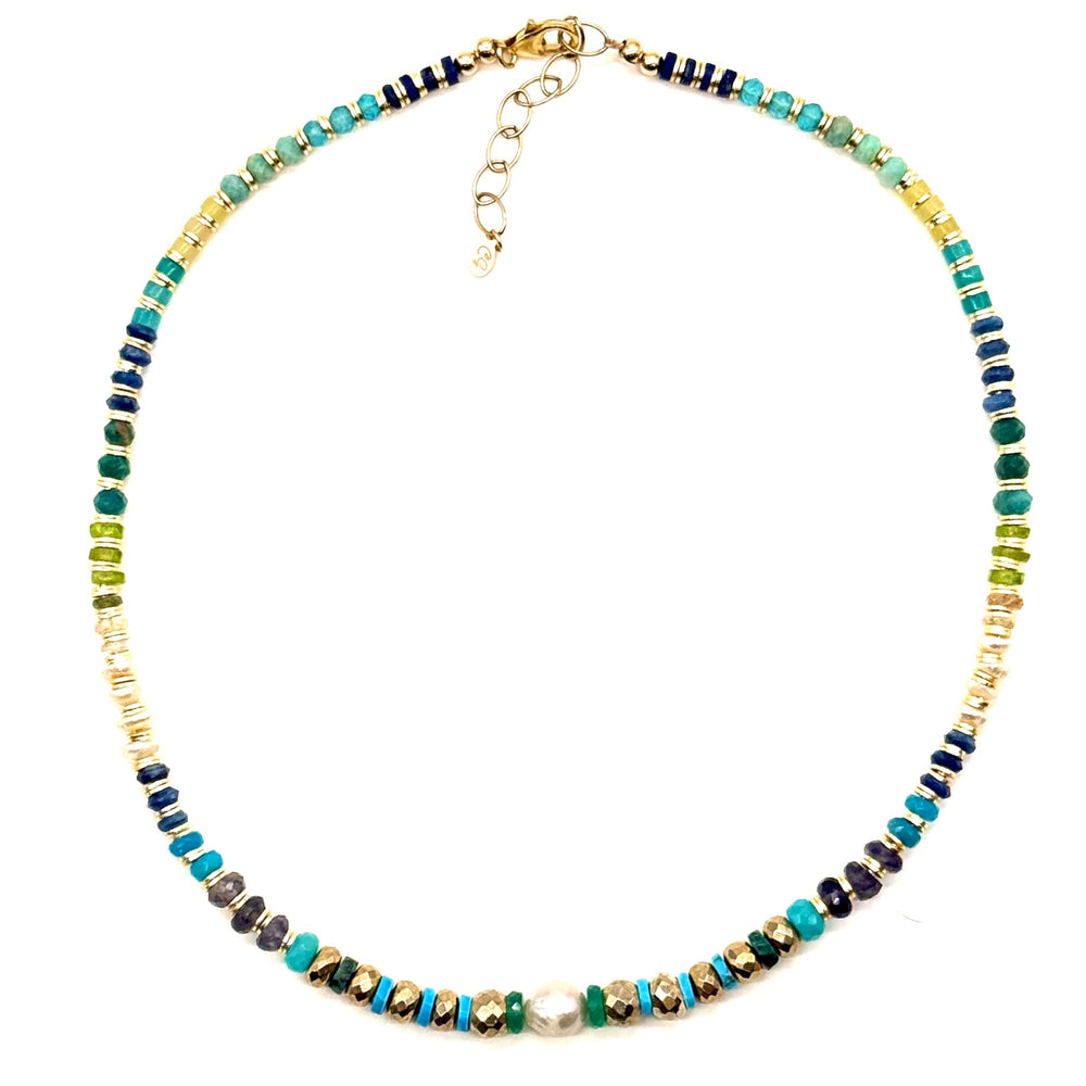 Multi-Stone + Pearl Necklace - 18"