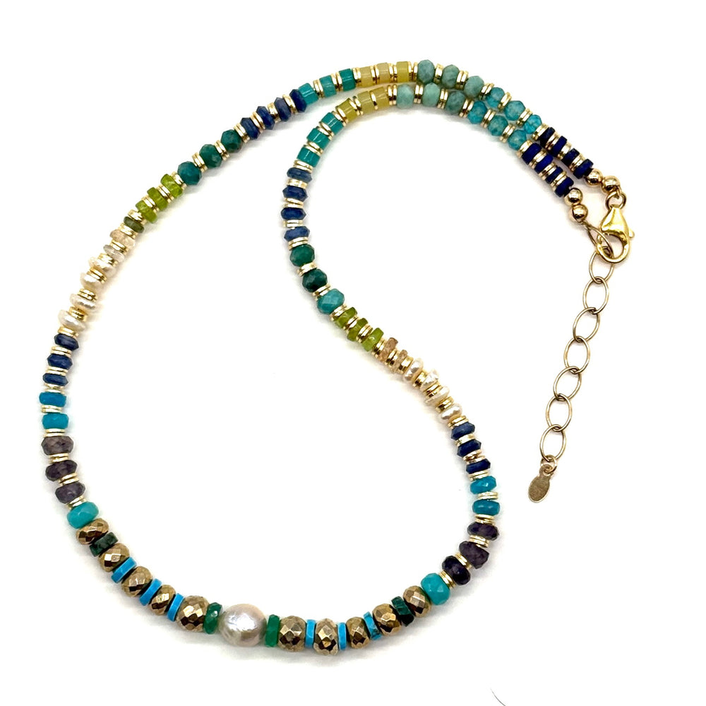 Multi-Stone + Pearl Necklace - 18"