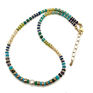 Multi-Stone + Pearl Necklace - 18"