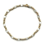 Gold Beaded + Silver Squares Stretch Bracelet