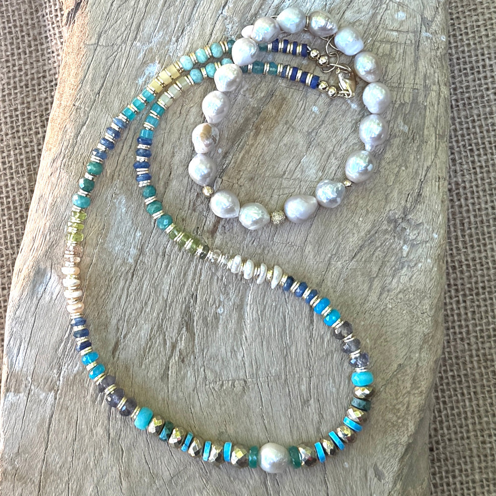 Multi-Stone + Pearl Necklace - 18"