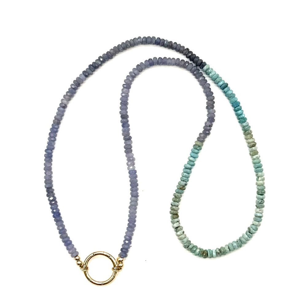 Opal + Tanzanite Necklace w/ 14K Gold Sapphire Round Lock