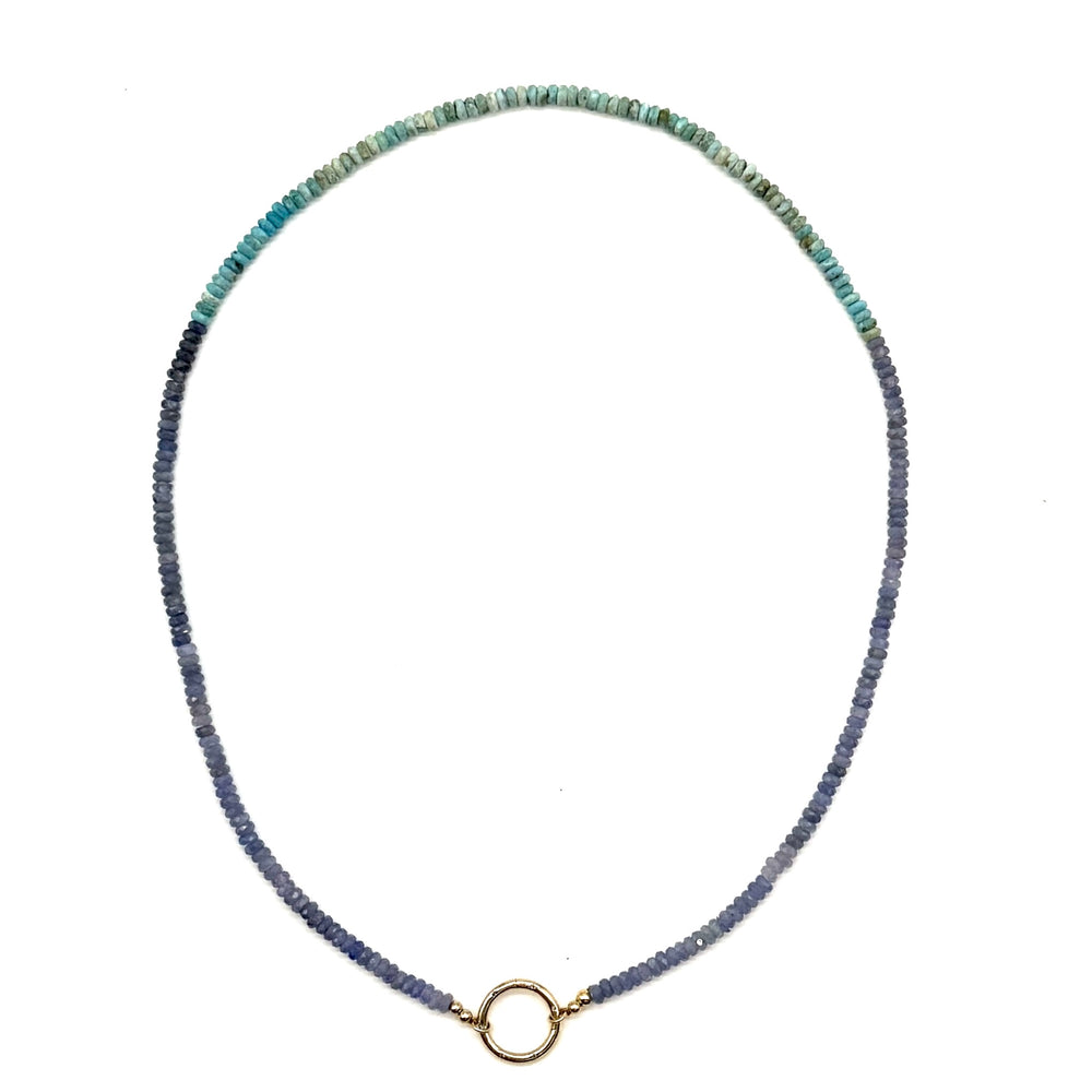 Opal + Tanzanite Necklace w/ 14K Gold Sapphire Round Lock