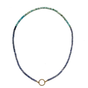Opal + Tanzanite Necklace w/ 14K Gold Sapphire Round Lock