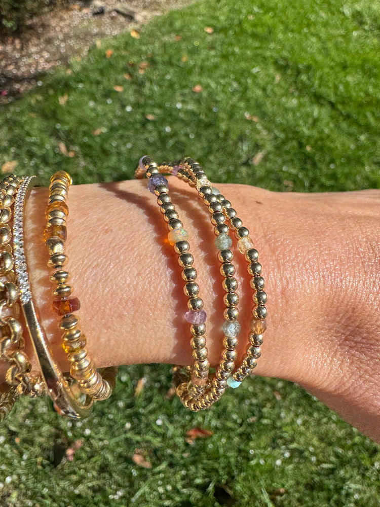 Triple Wrap Bracelet - Multi Gemstone + Gold Rounds