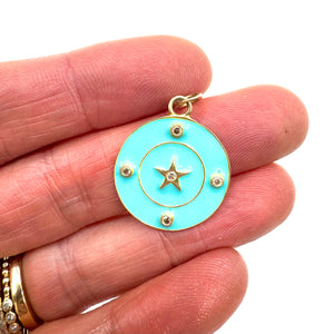 18K Gold Vermeil Diamond Round Star Enamel Pendant