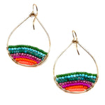 Gold Semi-Beaded Teardrop Earrings in Aloha Rainbow, Medium