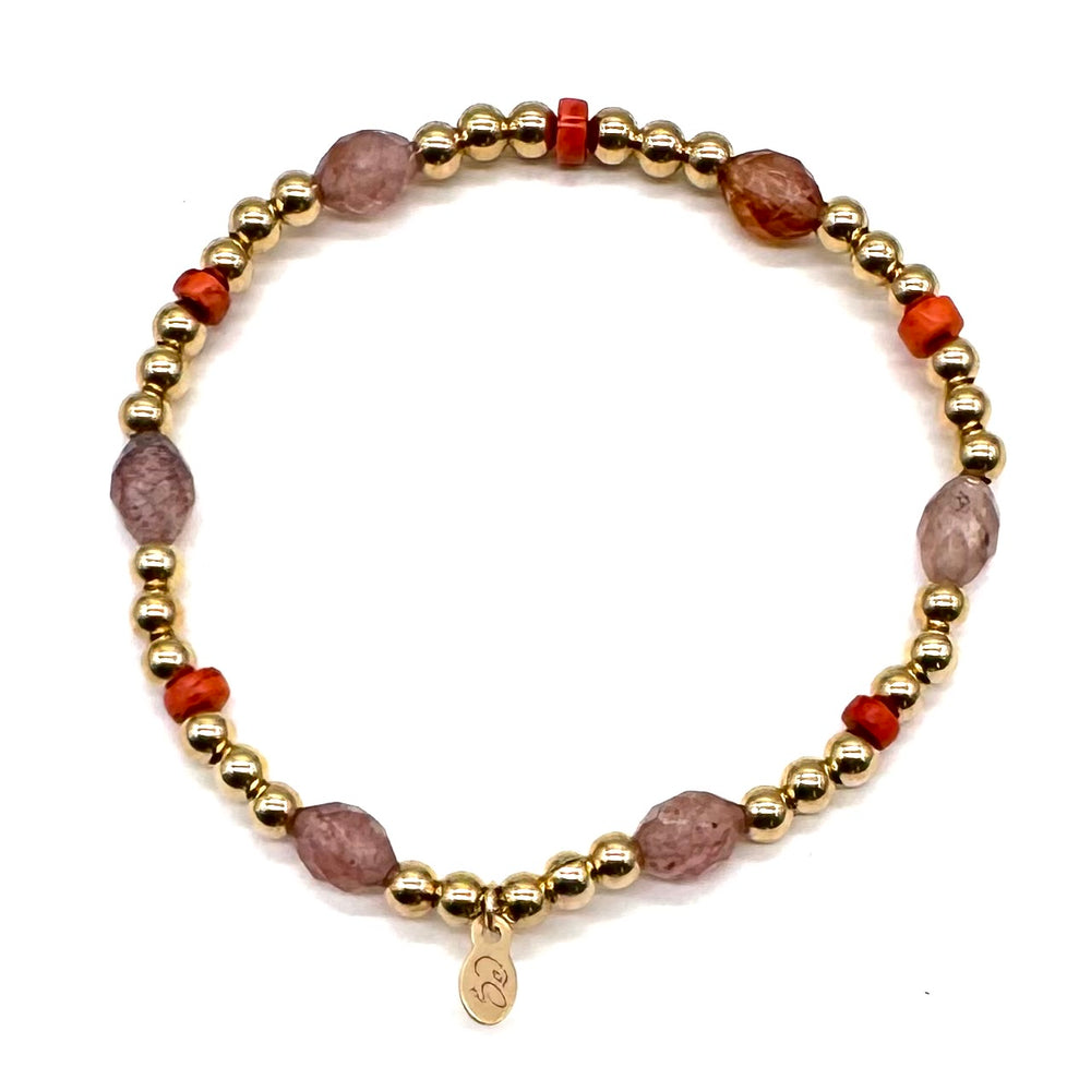 Gold Beaded Stretch Bracelet w/Novelty Stones